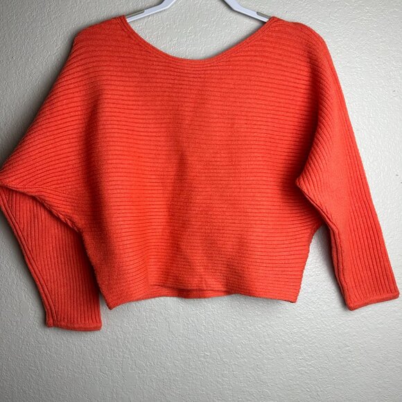 Anthropologie Kendall Cropped Ribbed Knit Orange Coral Sweater Small - Picture 8 of 10